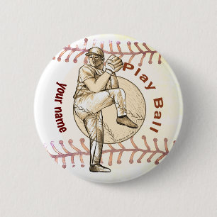 Pitcher Play Baseball 6 Cm Round Badge
