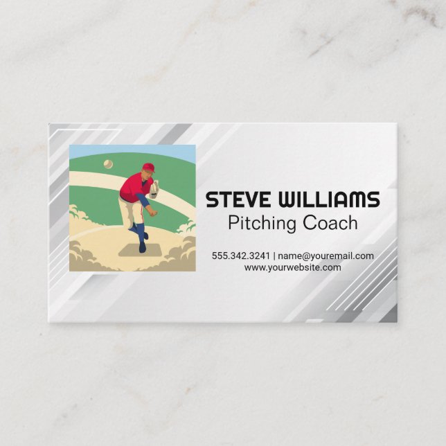 Pitcher Throwing Baseball Business Card (Front)