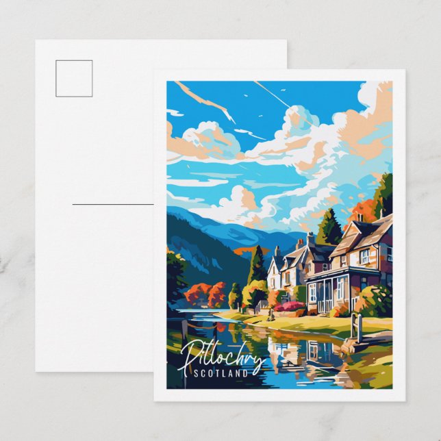 Pitlochry Scotland vintage travel illustration Postcard (Front/Back)