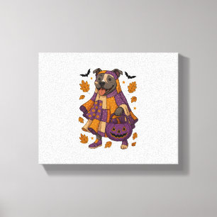 Pitpull Dog Ghost Halloween Canvas Print