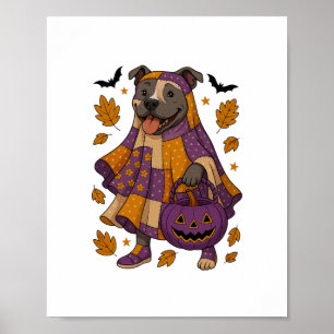 Pitpull Dog Ghost Halloween Poster