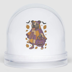 Pitpull Dog Ghost Halloween Snowglobe