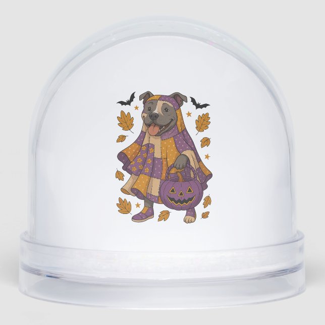 Pitpull Dog Ghost Halloween Snowglobe (Front)