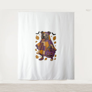 Pitpull Dog Ghost Halloween Tapestry
