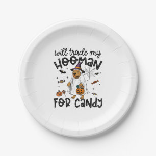 Pitpull Dog Halloween Ghost Spooky Paper Plate
