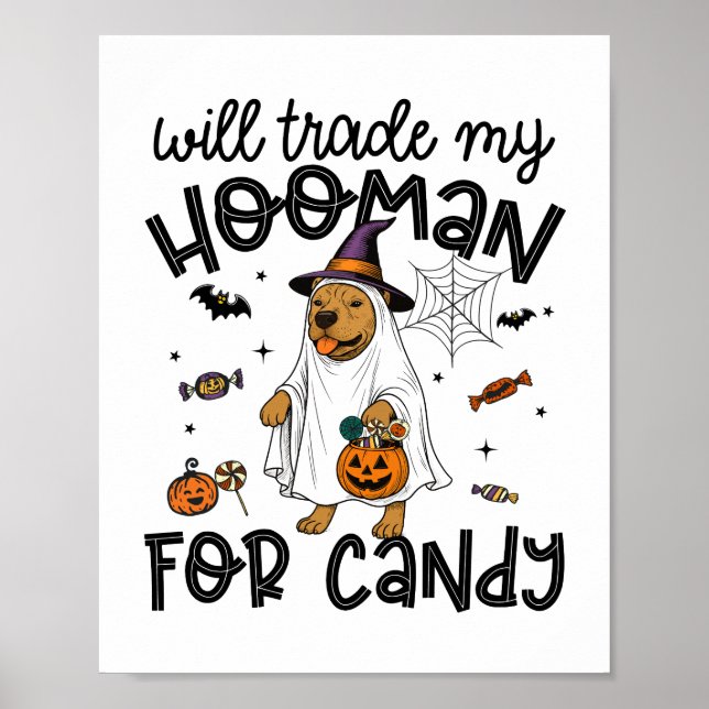 Pitpull Dog Halloween Ghost Spooky Poster (Front)