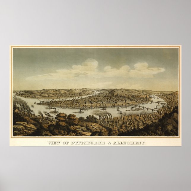Pitsburgh birdseye map - 1874 (Krebs) BigMapBlog Poster (Front)