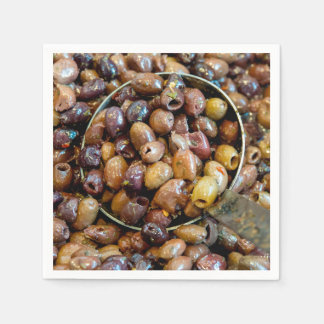 Pitted and Seasoned Black Leccino Olives Napkin