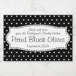 Pitted black olives polka flower label