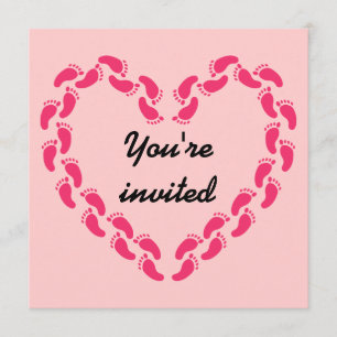 Pitter patter of little feet foot prints(Pink) Invitation