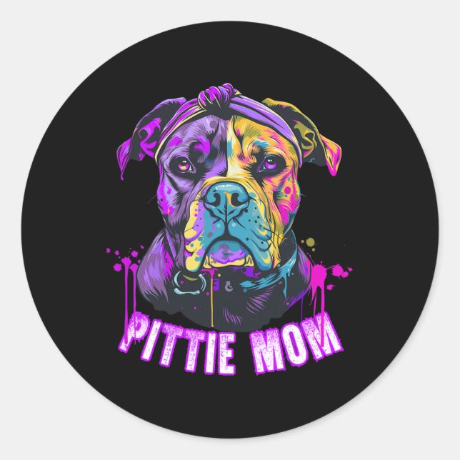 Pittie Mum Pitbull Dog Lovers Mothers Day  Classic Round Sticker (Front)