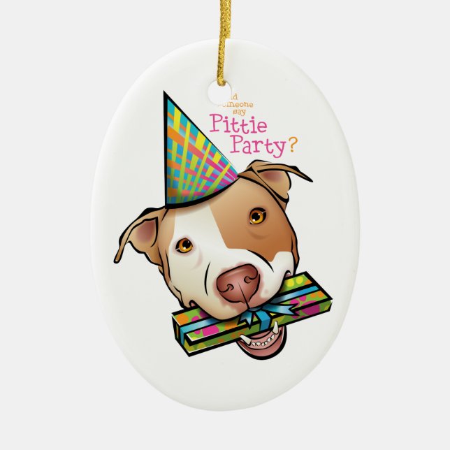 Pittie Party Ceramic Tree Decoration (Front)