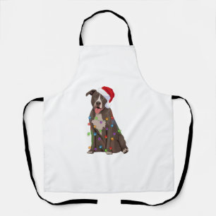 Pittie Pitbull Christmas Lights Xmas Dog Lover Apron