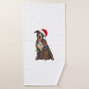Pittie Pitbull Christmas Lights Xmas Dog Lover  Bath Towel