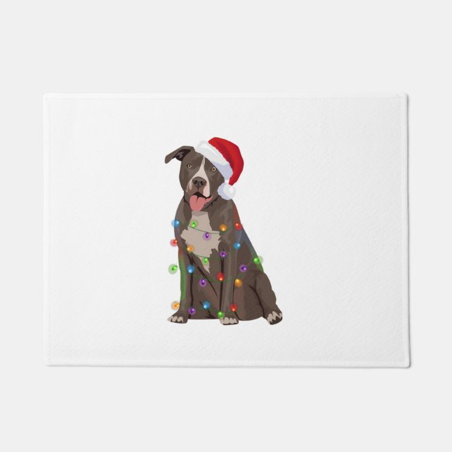 Pittie Pitbull Christmas Lights Xmas Dog Lover  Doormat (Front)