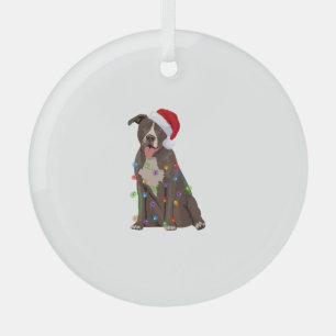 Pittie Pitbull Christmas Lights Xmas Dog Lover Glass Tree Decoration