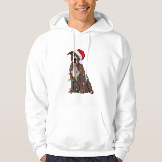 Pittie Pitbull Christmas Lights Xmas Dog Lover  Hoodie (Front)