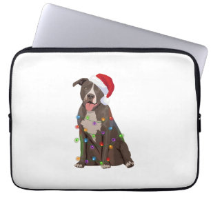 Pittie Pitbull Christmas Lights Xmas Dog Lover Laptop Sleeve
