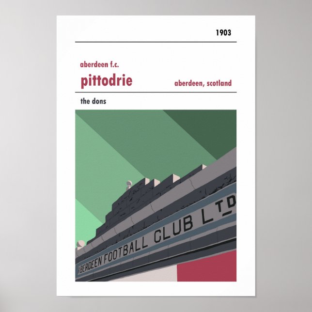 Pittodrie, Aberdeen. Vintage look Merkland print (Front)