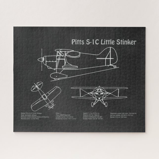 Pitts S-1C - Aeroplane Blueprint Plans PD Jigsaw Puzzle (Horizontal)