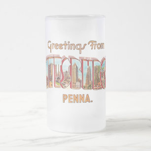 Pittsburg Greeting  Frosted Glass Beer Mug