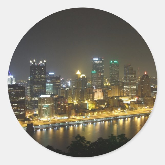 Pittsburgh at night classic round sticker (Front)