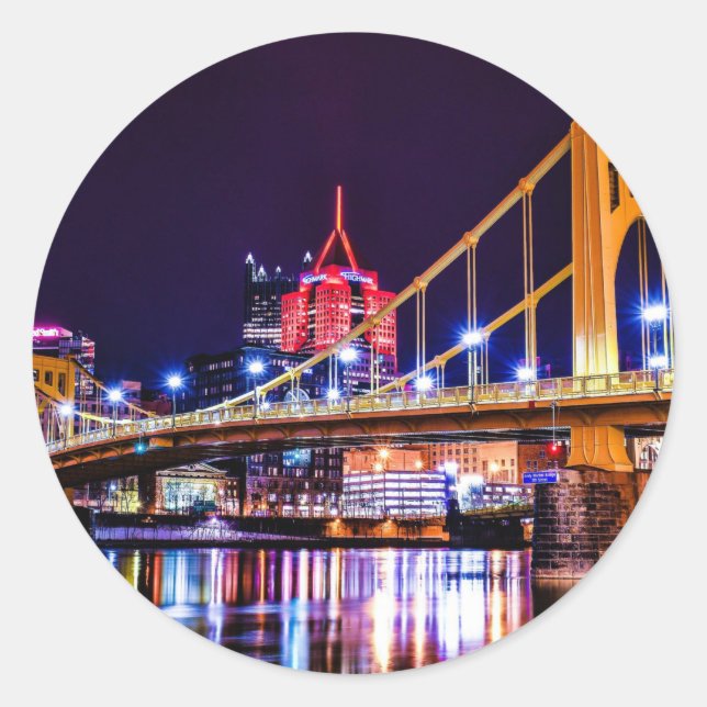 Pittsburgh bridges, scenic photograph, classic round sticker (Front)