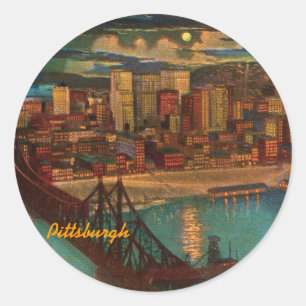 Pittsburgh By Moonlight Vintage Stickers