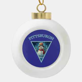 Pittsburgh Christmas Snowman Ceramic Ball Christmas Ornament