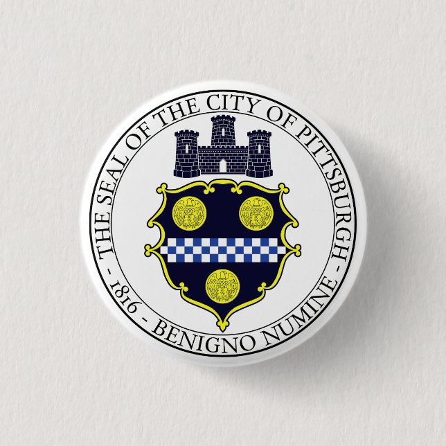 Pittsburgh city seal 3 cm round badge (Front)