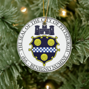Pittsburgh city seal ceramic tree decoration