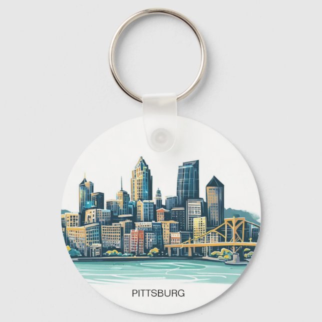 Pittsburgh Cityscape Key Ring (Front)