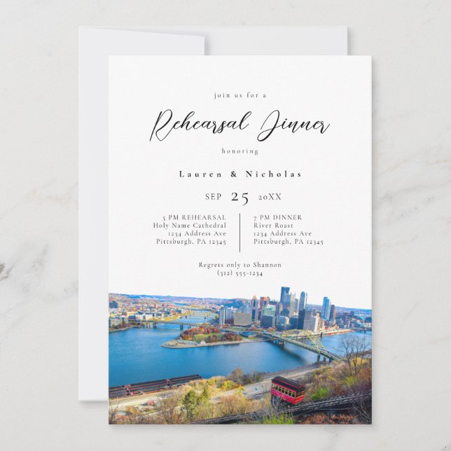 Pittsburgh Cityscape Rehearsal Dinner Invitation (Front)