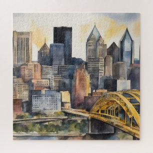 Pittsburgh Cityscape watercolor Jigsaw Puzzle