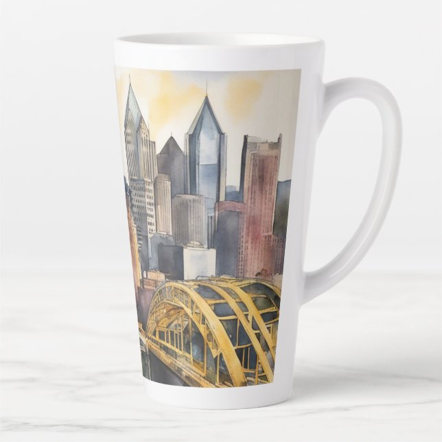 Pittsburgh Cityscape watercolor Latte Mug (Right)