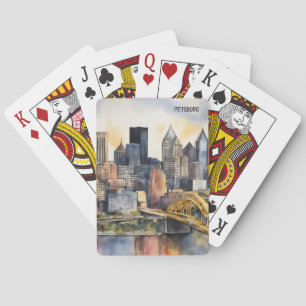 Pittsburgh Cityscape watercolor Playing Cards