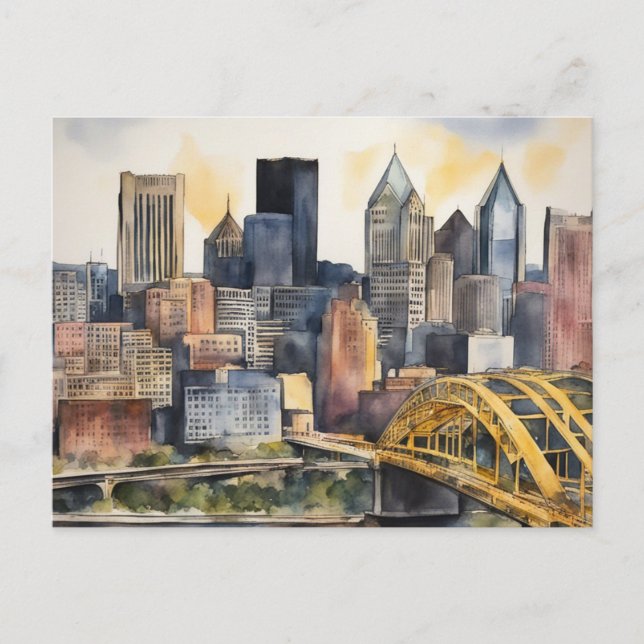 Pittsburgh Cityscape watercolor Postcard (Front)