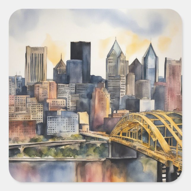 Pittsburgh Cityscape watercolor Square Sticker (Front)