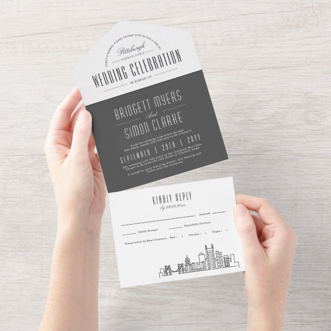 Pittsburgh Deco Skyline | Wedding All In One Invitation (Tearaway)
