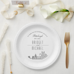 Pittsburgh Deco Skyline   Wedding Event Paper Plate