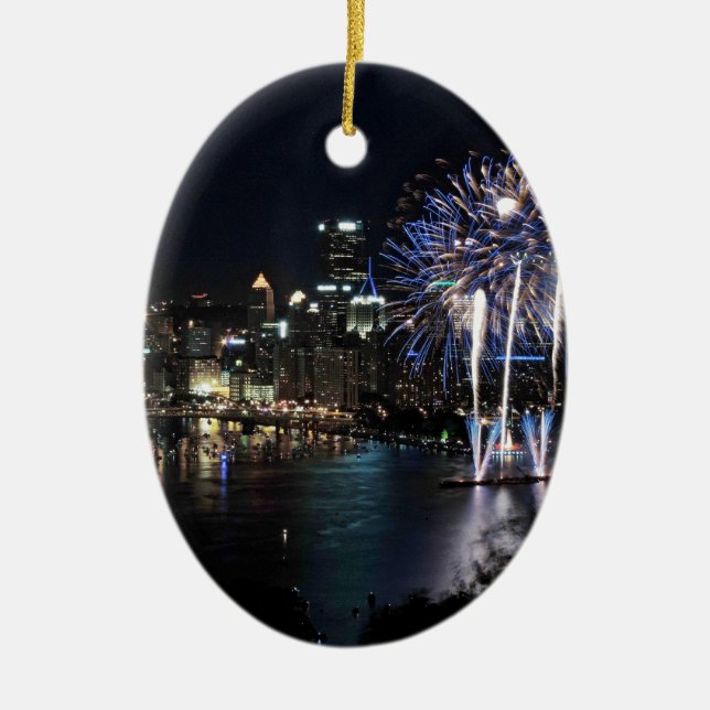 Pittsburgh Fireworks Ceramic Tree Decoration (Front)