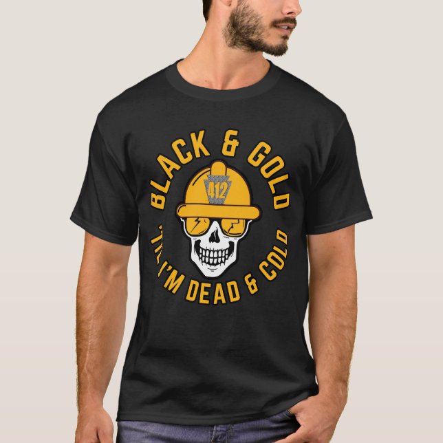 Pittsburgh Football Fan Black And Gold Skull Canva T-Shirt (Front)