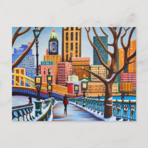 Pittsburgh in winter painting postcard