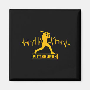 Pittsburgh Lovers Skyline Retro Baseball Heartbeat Magnet