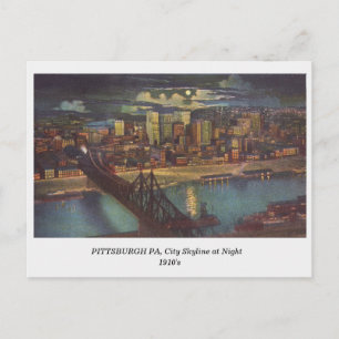 Pittsburgh PA, City Skyline at Night old postcard