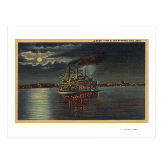 Pittsburgh, PA - Night View of Steamer & Ohio Postcard