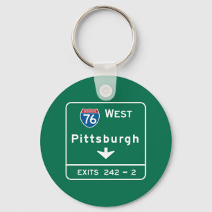 Pittsburgh, PA Road Sign Key Ring