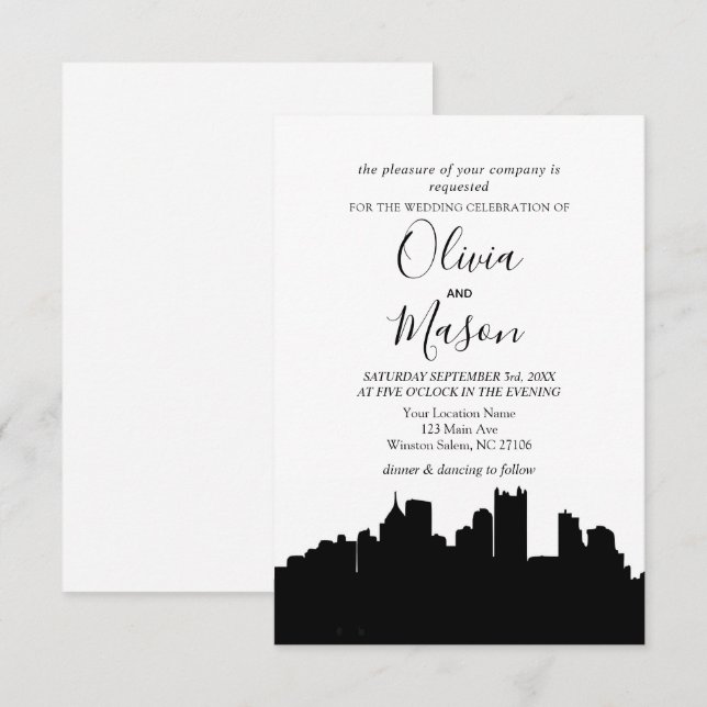 Pittsburgh PA Skyline Cityscape Wedding Invitation (Front/Back)