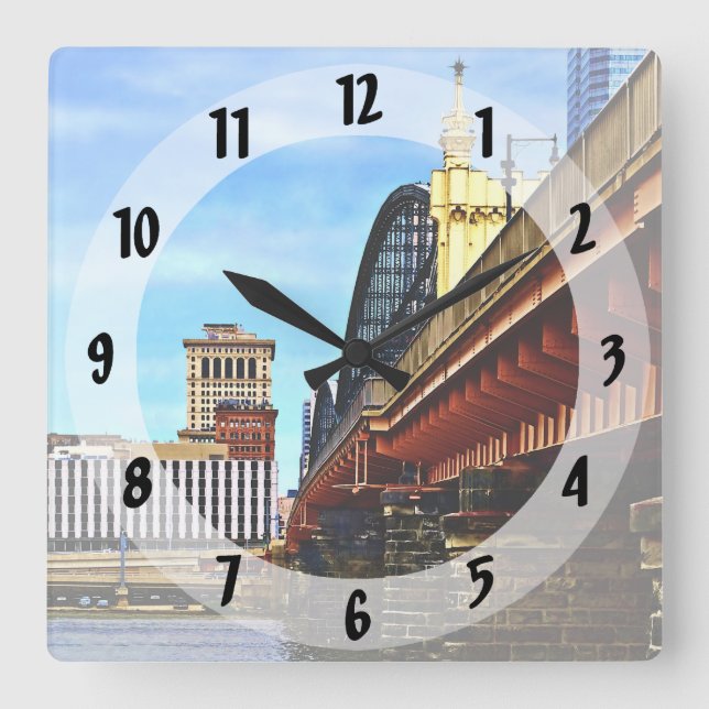 Pittsburgh PA - Smithfield St. Bridge Seen From Be Square Wall Clock (Front)