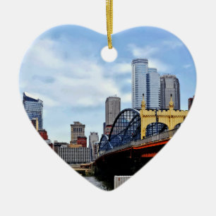 Pittsburgh PA - Train By Smithfield St Bridge Ceramic Tree Decoration